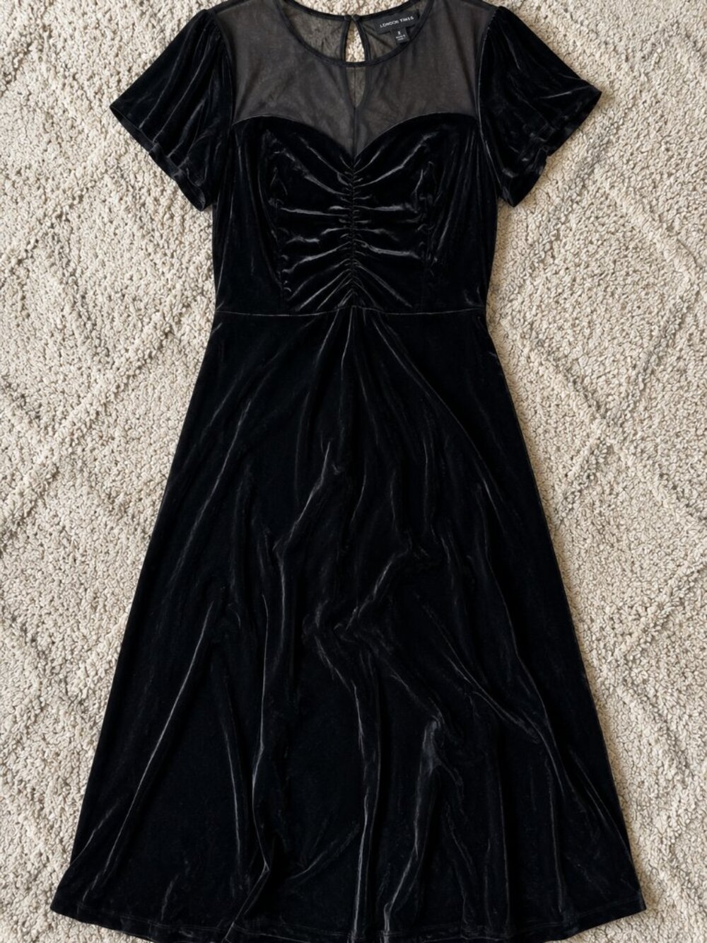 London Times Black Velvet Mesh-Yoke Dress Size 8 NWT Classic Evening Dress - Picture 4 of 6